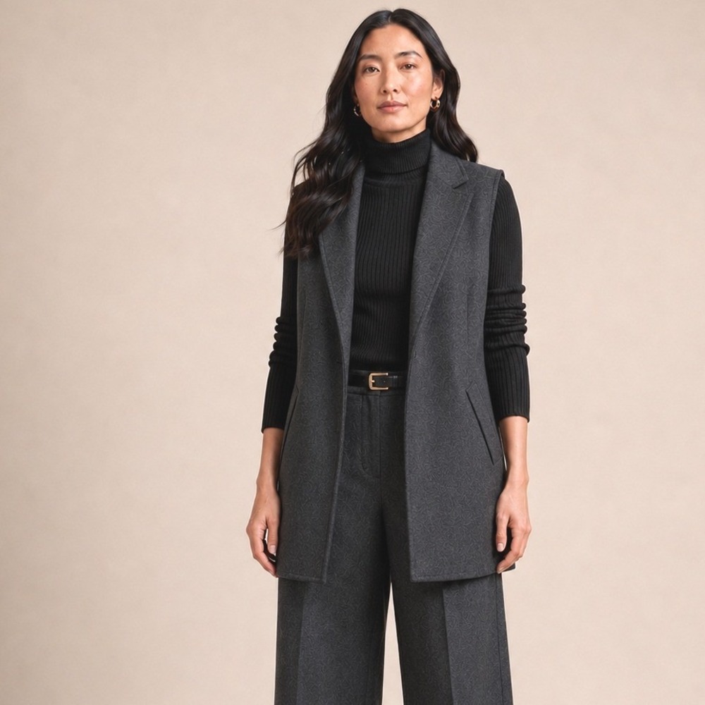 Banana Republic Women Wool Vest XS Charcoal Heather Grey Sleeveless Coat Career